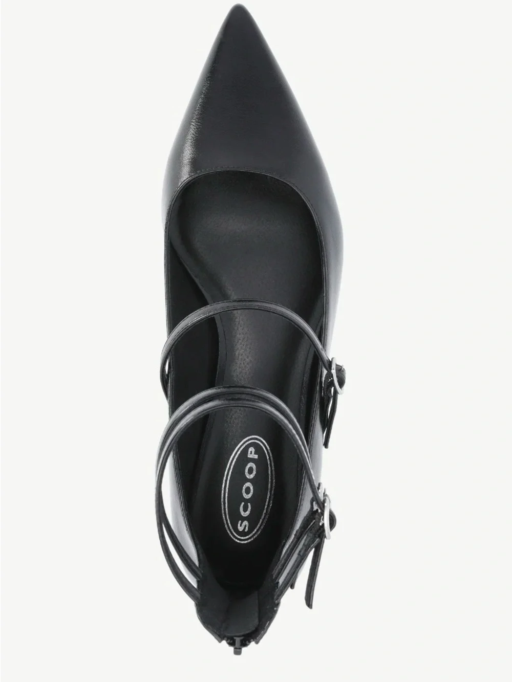 Scoop Black Pointed Kitten Heel Ankle-Strap Flats